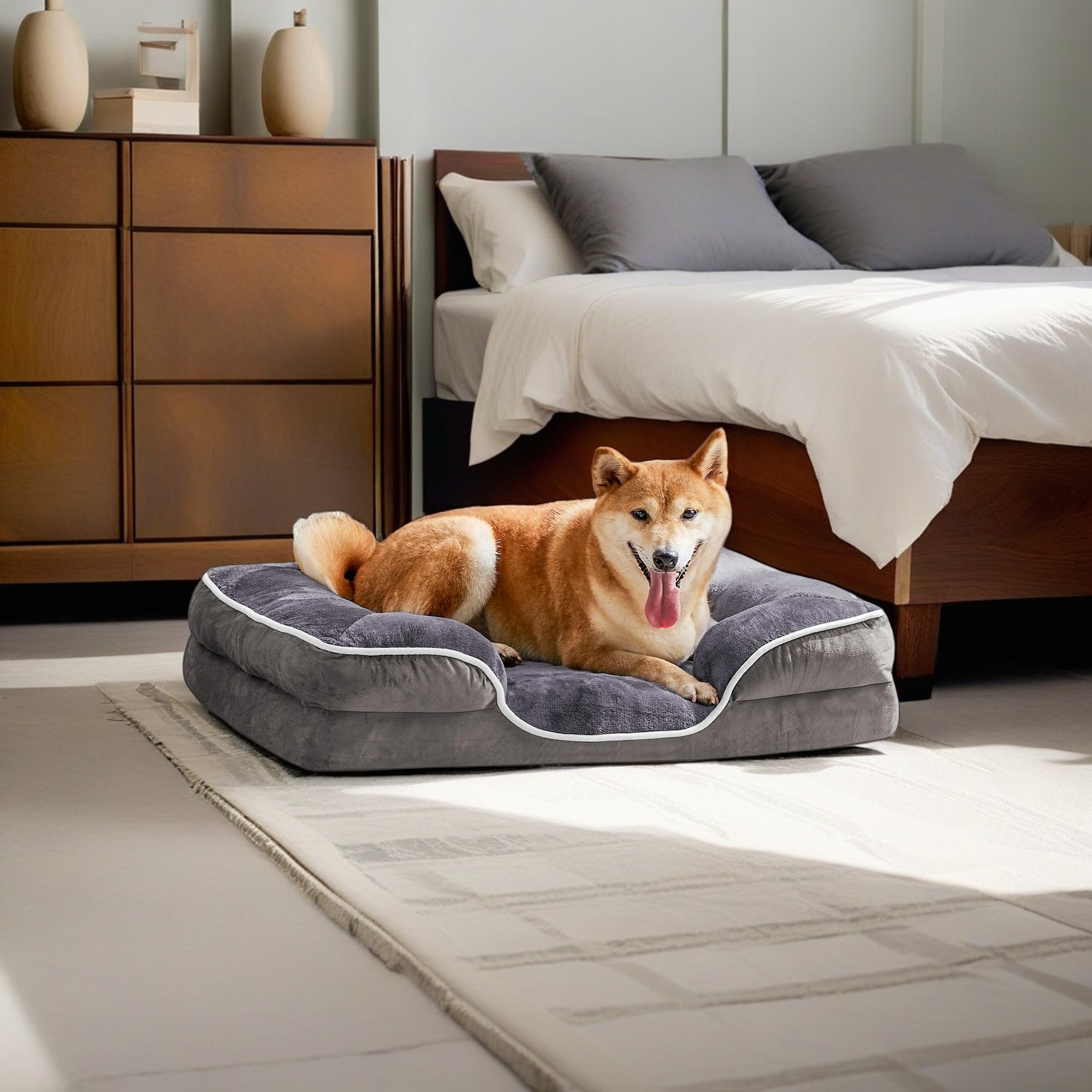 Pefilos 28"x23" Orthopedic Dog Bed for Small Dogs and Cats, Waterproof Dog Sofa Beds, Supportive Foam Pet Couch Bed with Removable Washable Cover, Gray Pefilos 28"x23" Orthopedic Dog Bed for Small Dogs and Cats, Waterproof Dog Sofa Beds, Supportive Foam Pet Couch Bed with Removable Washable Cover, Gray