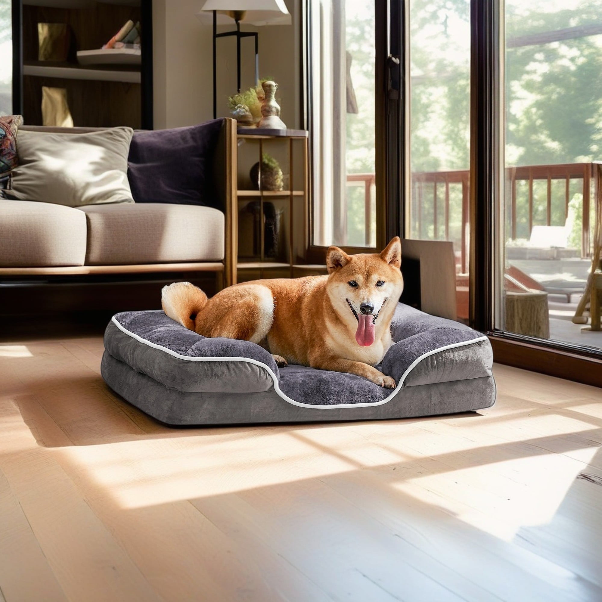 Pefilos 28"x23" Orthopedic Dog Beds, Waterproof Memory Foam Dog Sofa Bed with Sides, Non-Slip Bottom Pet Bed with Washable Removable Cover, Gray Pefilos 28"x23" Orthopedic Dog Beds, Waterproof Memory Foam Dog Sofa Bed with Sides, Non-Slip Bottom Pet Bed with Washable Removable Cover, Gray