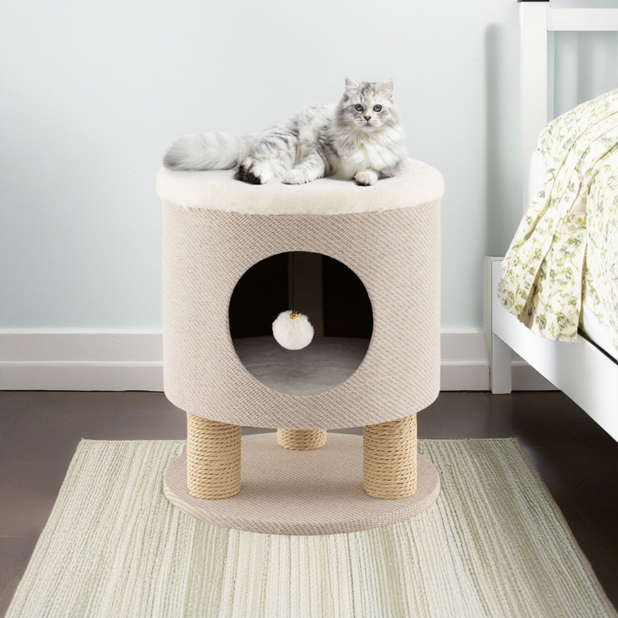 Pefilos 18" 3-in-1 Cat Cave Bed, Cat House for Indoor Cats, Cat Condo Modern Cat Nest Cute Prevents Furniture Damage Cat Shelter, Beige