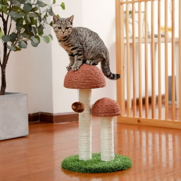 Pefilos 18" Mushroom Claw Scratching Post for Kitty, Cat Scratching Post for Indoor Cats, Cat Scratchers Pole, Kittens Interactive Toys, Brown