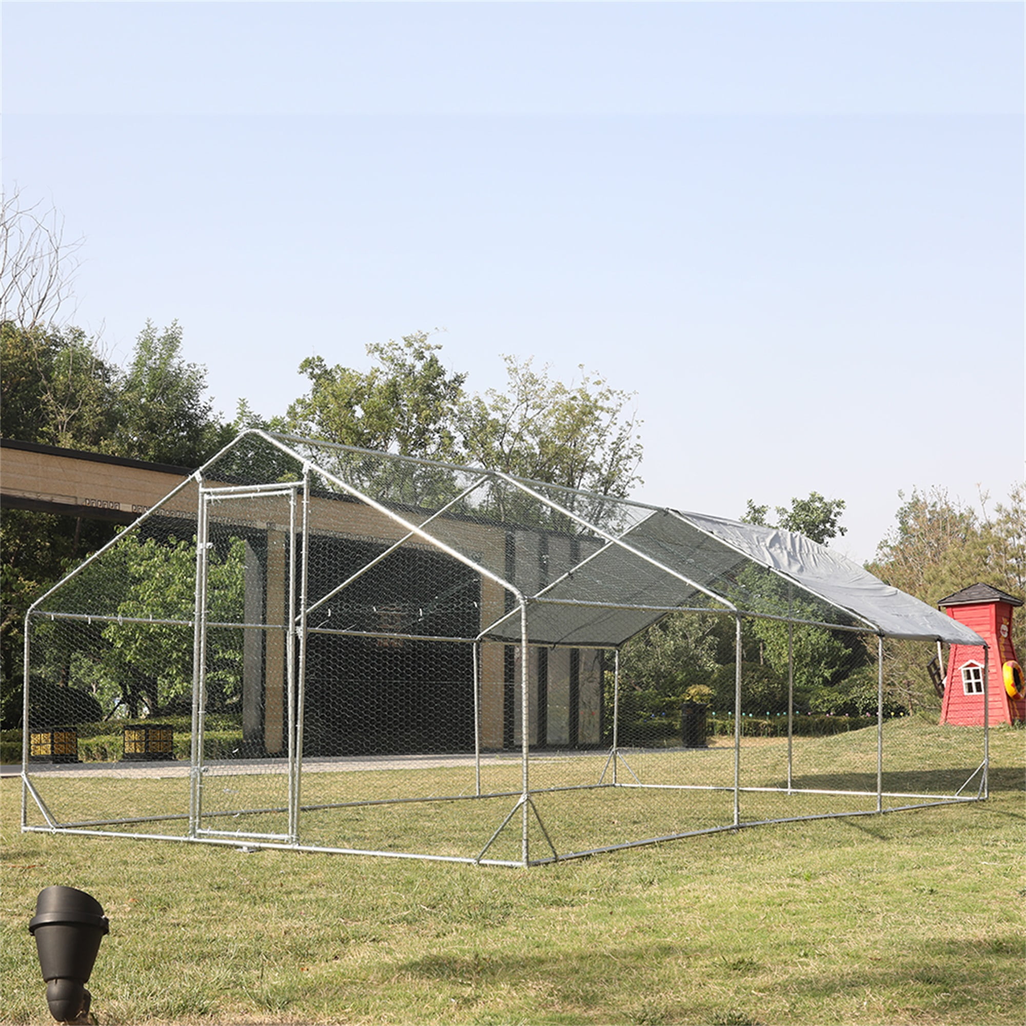 Pefilos 19.7'L Outdoor Large Chicken Coop, Walk-in Metal Poultry Cage Hen Run House Rabbits Habitat Pen with Waterproof and Anti-Ultraviolet Cover, Silver Pefilos 19.7'L Outdoor Large Chicken Coop, Walk-in Metal Poultry Cage Hen Run House Rabbits Habitat Pen with Waterproof and Anti-Ultraviolet Cover, Silver