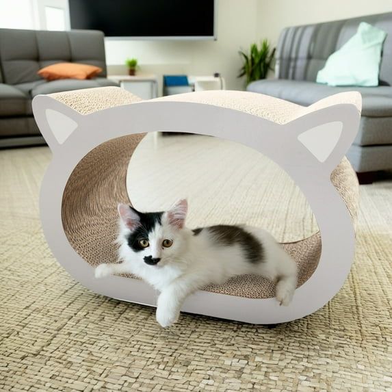 Pefilos 19" Cardboard Cat Scratcher Bed, Cat Scratch Pad House, Recyclable Corrugated Cat Scratching Toy, Stable and Durable, Beige