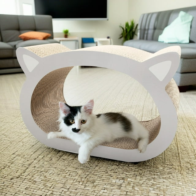 Pefilos 19" Cardboard Cat Scratcher Bed, Cat Scratch Pad House, Recyclable Corrugated Cat Scratching Toy, Stable and Durable, Beige Pefilos 19" Cardboard Cat Scratcher Bed, Cat Scratch Pad House, Recyclable Corrugated Cat Scratching Toy, Stable and Durable, Beige