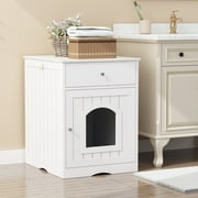 Pefilos 19 Cat Litter Box Enclosure, Indoor Pet Crate-Hidden Cat House Cat Washroom with Vent Holes, Pet Furniture Cabinet for Small Space, White