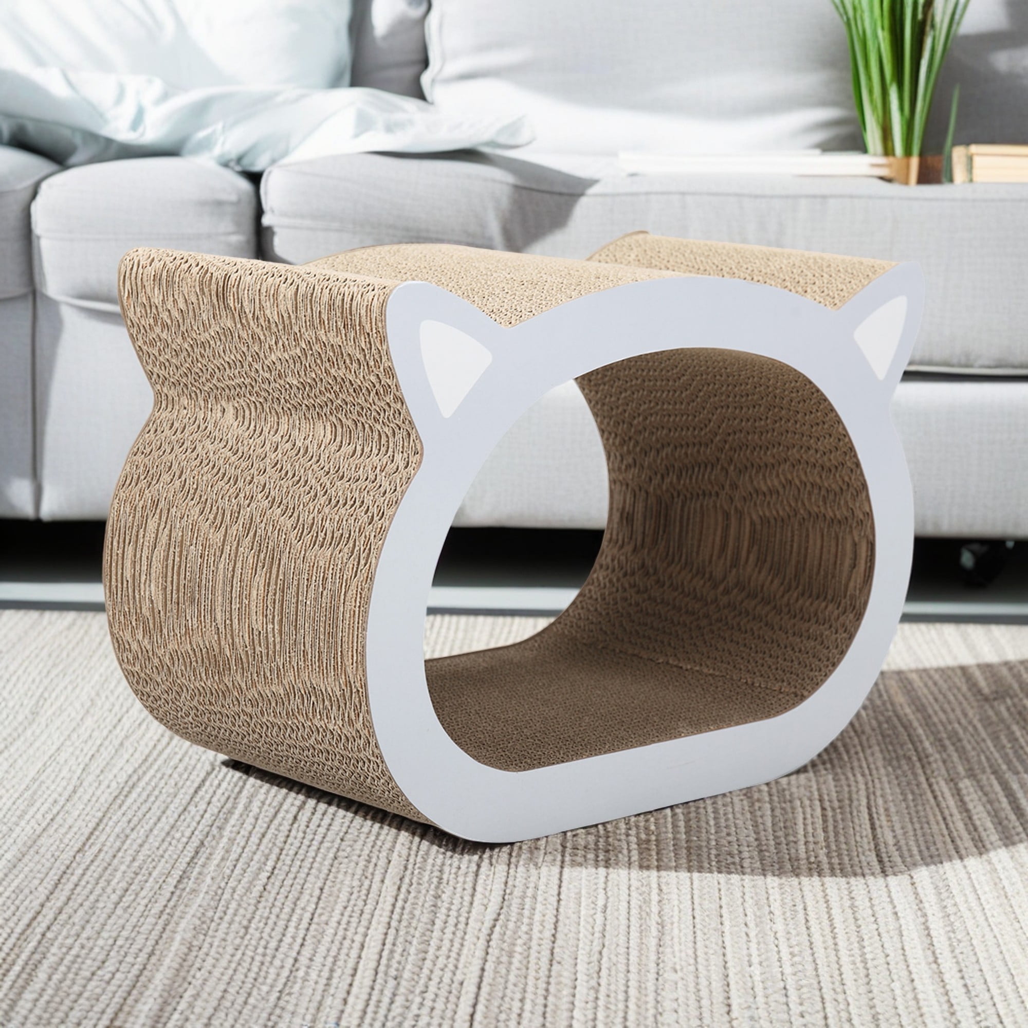 Pefilos 19" Cat Scratcher Cardboard Scratching Bed, Cat Head Shape Cat Scratch House, Corrugated Scratching Pad Toy, Beige Pefilos 19" Cat Scratcher Cardboard Scratching Bed, Cat Head Shape Cat Scratch House, Corrugated Scratching Pad Toy, Beige