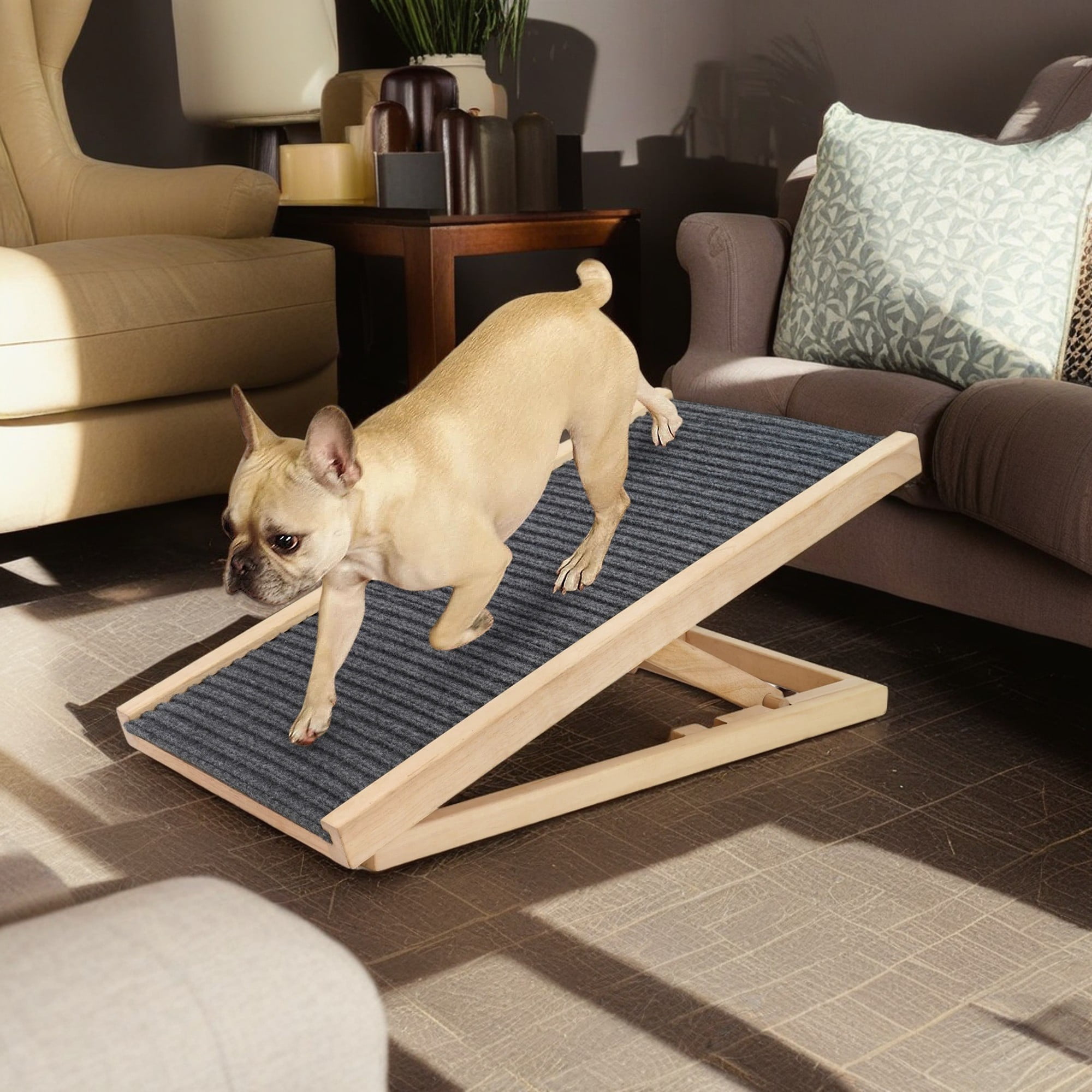 Pefilos 39" Foldable Dog Ramp Folding Portable Pet Stairs, Cat and Dog Stairs for Car, Bed, Couch, Beige Pefilos 39" Foldable Dog Ramp Folding Portable Pet Stairs, Cat and Dog Stairs for Car, Bed, Couch, Beige