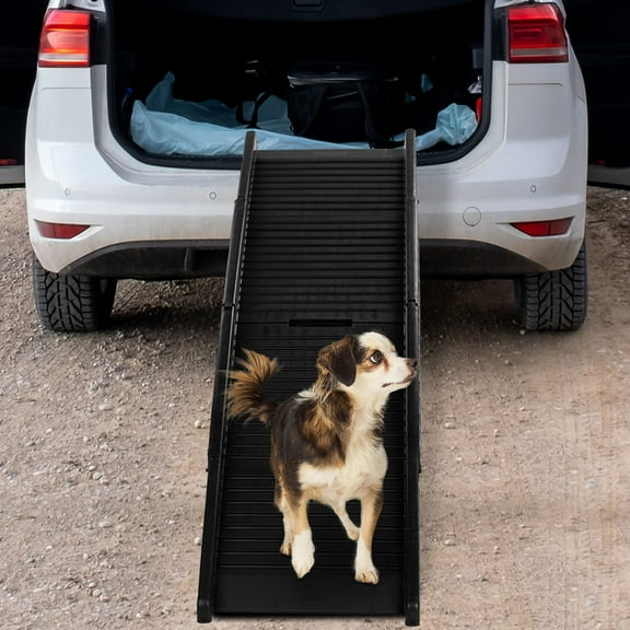 Pefilos 60" Nonslip Folding Dog & Cat Ramp Perfect for Bed and Car, Tri-Fold Portable Lightweight Pet Ramp, Black
