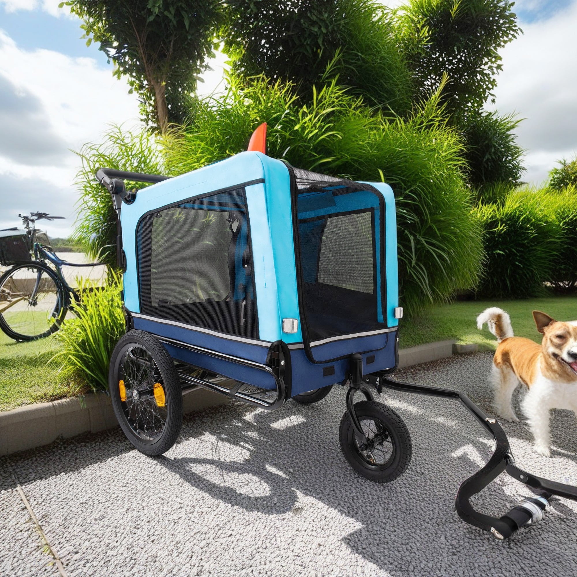 Pefilos 2-in-1 Dog Bike Trailer, Outdoor Heavy Pet Stroller Bicycle Carrier with Hitch, Suspension, Reflectors, 88 lb Weight Capacity, Blue Pefilos 2-in-1 Dog Bike Trailer, Outdoor Heavy Pet Stroller Bicycle Carrier with Hitch, Suspension, Reflectors, 88 lb Weight Capacity, Blue