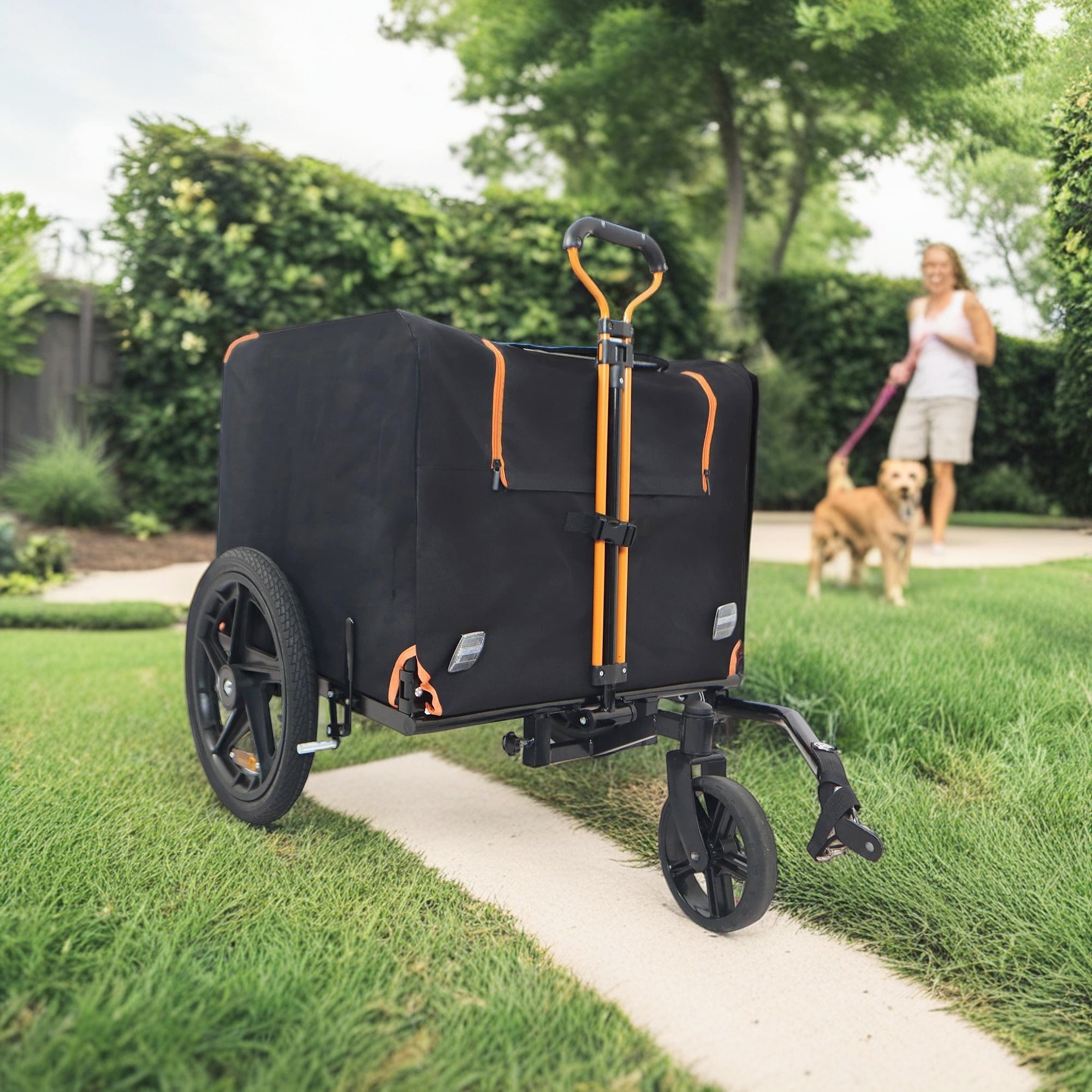 Black and Orange Foldable Dog Bike Trailer with Reflectors