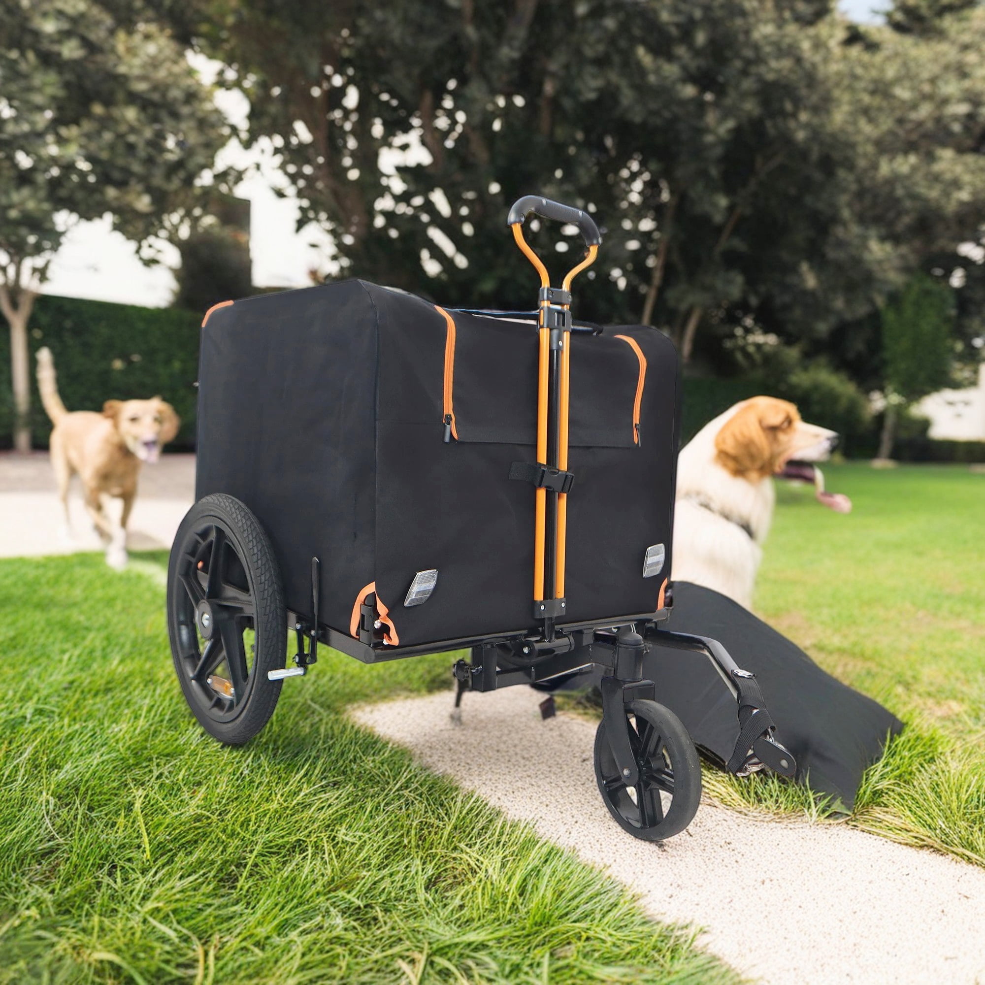 Black and Orange Foldable Dog Bike Trailer with Reflectors
