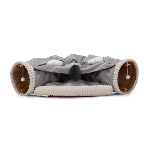 Pefilos 2-in-1 Large Cat Tunnel Bed for Indoor, Cat Tube with Collapsible Washable Cat Bed, Cat Toys for Small Medium Kitty City, Gray
