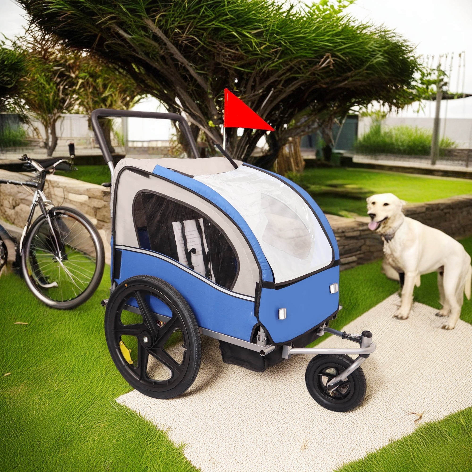 Pefilos 2 in1 Pet Bicycle Trailer and Jogger Travel Carrier Suitable for Small and Medium Dogs, Folding Storage, Blue Pefilos 2 in1 Pet Bicycle Trailer and Jogger Travel Carrier Suitable for Small and Medium Dogs, Folding Storage, Blue