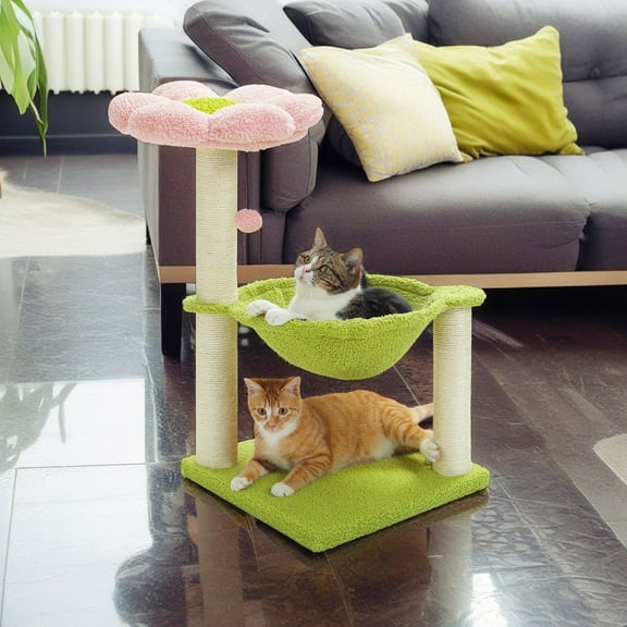 Pefilos 28" Flowers Cat Scratching Post for Indoor Cats, Cat Scratcher with Sisal Rope for Small & Medium Cats, Kittens Cat Tree, Multicolor