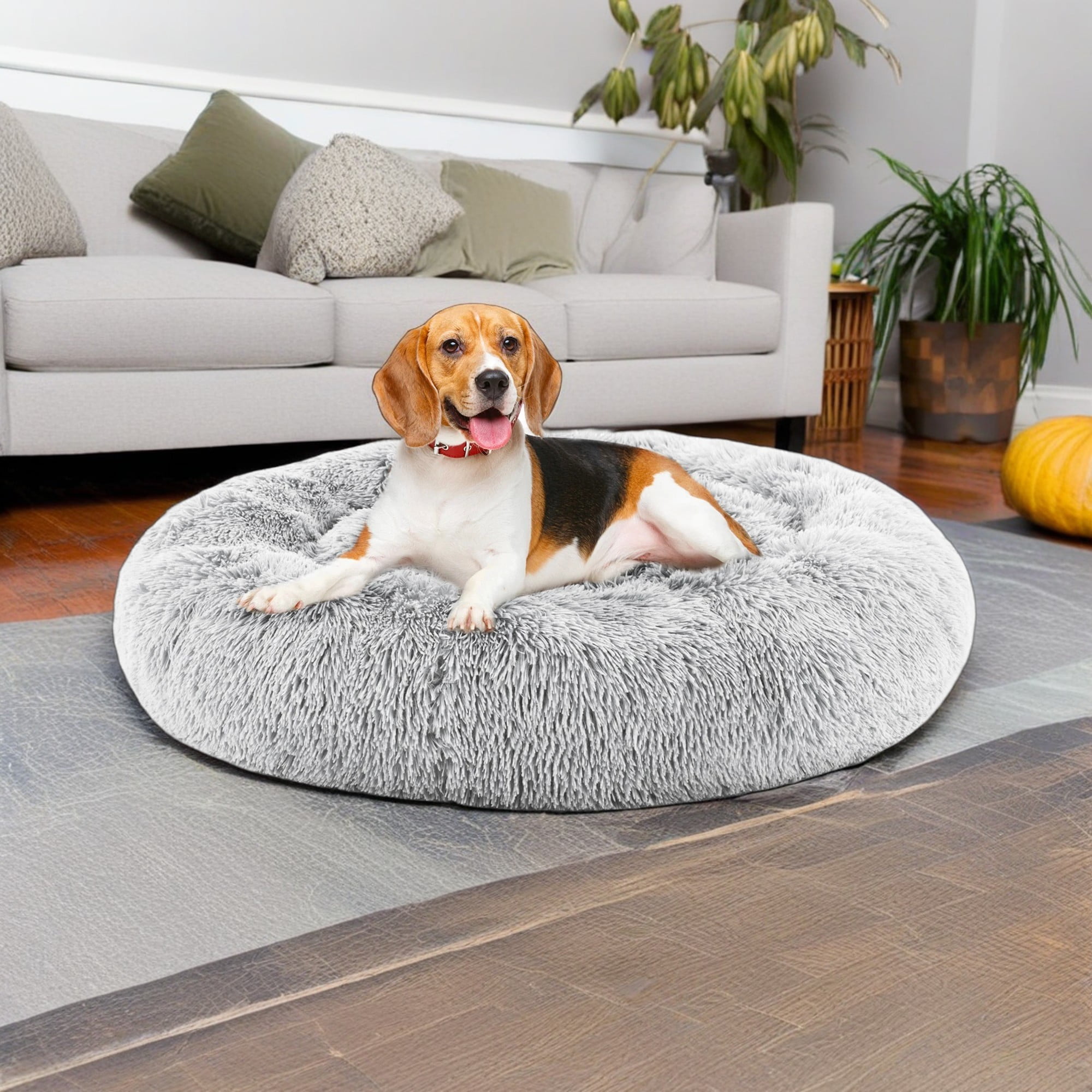 Pefilos 20" Calming Dog Bed Sofa, Anti-Slip Round Fluffy Plush Pet Cat Bed, Anti-Anxiety Donut Cuddler Warming Cozy Soft Round Cushion Bed for Indoor, Gray Pefilos 20" Calming Dog Bed Sofa, Anti-Slip Round Fluffy Plush Pet Cat Bed, Anti-Anxiety Donut Cuddler Warming Cozy Soft Round Cushion Bed for Indoor, Gray