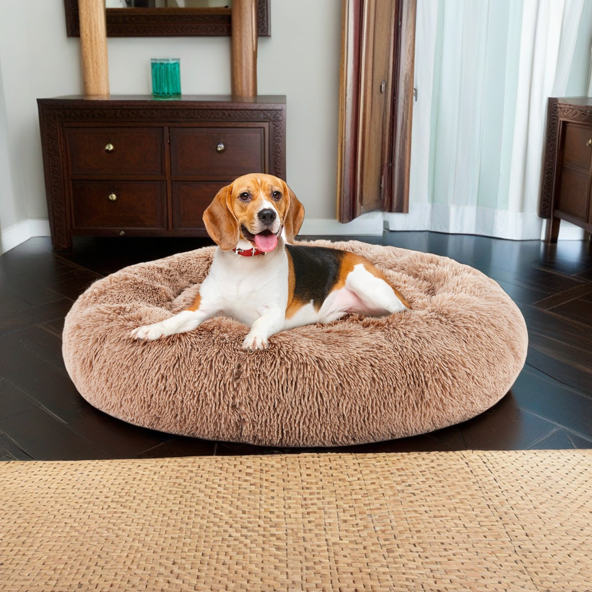 Pefilos 20" Calming Dog and Cat Beds for Small Medium Dogs, Anti-Anxiety Donut Cuddler Warming Cozy Soft Round Pet Sofa Bed, Beige Pefilos 20" Calming Dog and Cat Beds for Small Medium Dogs, Anti-Anxiety Donut Cuddler Warming Cozy Soft Round Pet Sofa Bed, Beige