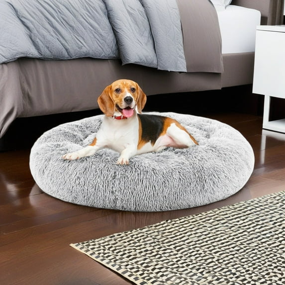 Pefilos 20" Calming Dog and Cat Beds for Small Medium Dogs, Anti-Anxiety Donut Cuddler Warming Cozy Soft Round Pet Sofa Bed, Gray