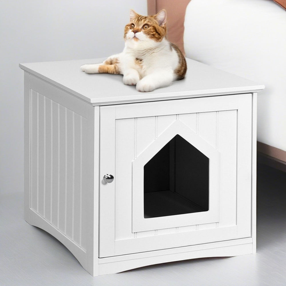 Pefilos 20" Cat House Covered for Indoor, Hidden Crate Litter Box Enclosure, Hooded Cats Furniture Cabinet Kitty Washroom, White Pefilos 20" Cat House Covered for Indoor, Hidden Crate Litter Box Enclosure, Hooded Cats Furniture Cabinet Kitty Washroom, White