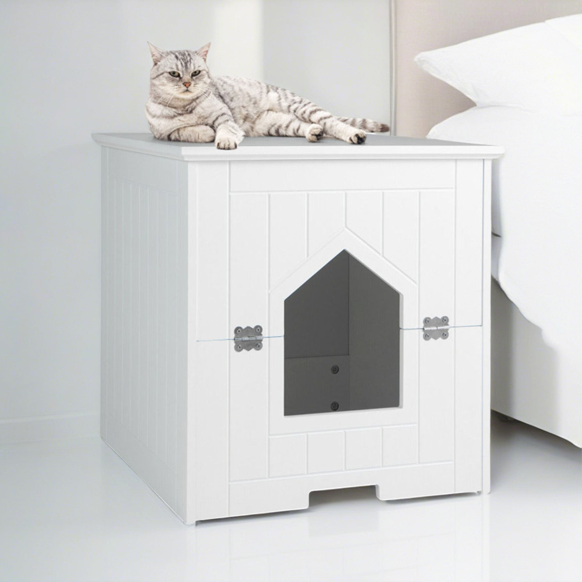Pefilos 20" Cat Litter Box Enclosed Furniture with Flip Magnetic Half Door, Cat House Covered, Indoor Cat Kitty Washroom Hidden Enclosure, White