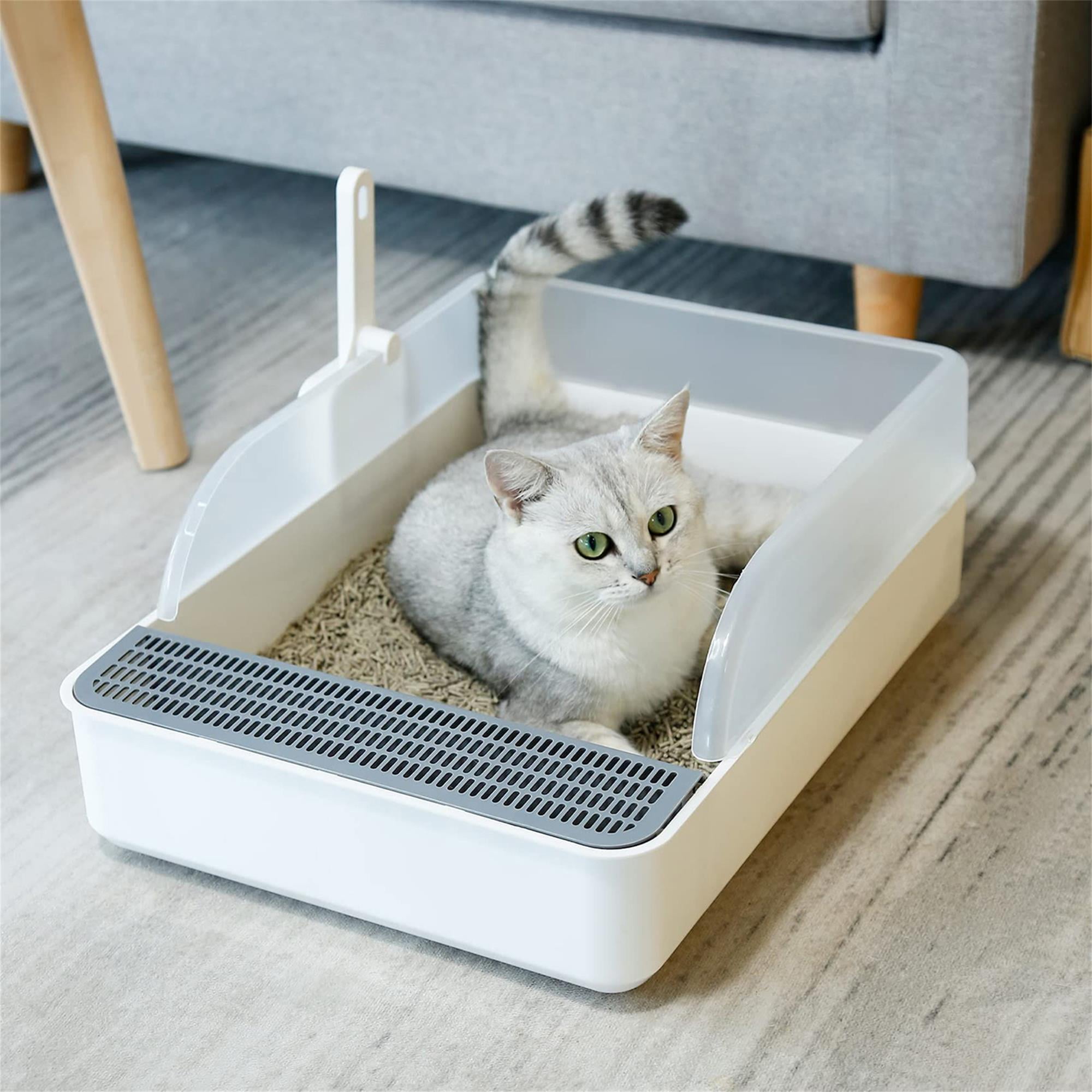 Pefilos 20" Cat Litter Box, Plastic Cat Litter Box with Handy Litter Scoop, Cat Toilet for Indoor Cats, White Pefilos 20" Cat Litter Box, Plastic Cat Litter Box with Handy Litter Scoop, Cat Toilet for Indoor Cats, White