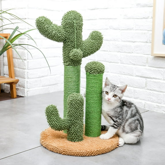 Pefilos 20" Cat Scratching Post for Furniture Cactus Cat Scratcher for Indoor Cats Featuring with 3 Scratching Poles and Interactive Dangling Ball Cat Tower for Adult Cats, M