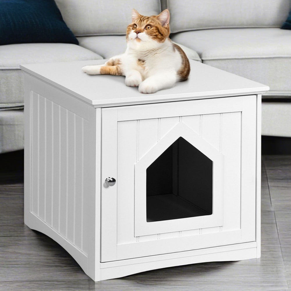 Pefilos 20" Decorative Cat House and Side Table, Indoor Pet Cat Home Crate Litter Box Enclosure, White Pefilos 20" Decorative Cat House and Side Table, Indoor Pet Cat Home Crate Litter Box Enclosure, White