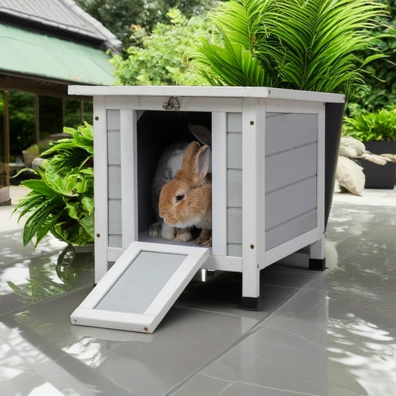Pefilos 20" Wooden Rabbit Hutch Waterproof Pet Bunny Cages for Outdoor Small Animal House Habitat, Gray
