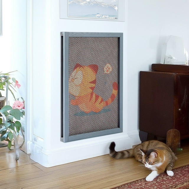 Pefilos 16" Replaceable Cat Scratching Board, 7 Pieces Cat Scratcher Pad with Cute Patterns, Gray