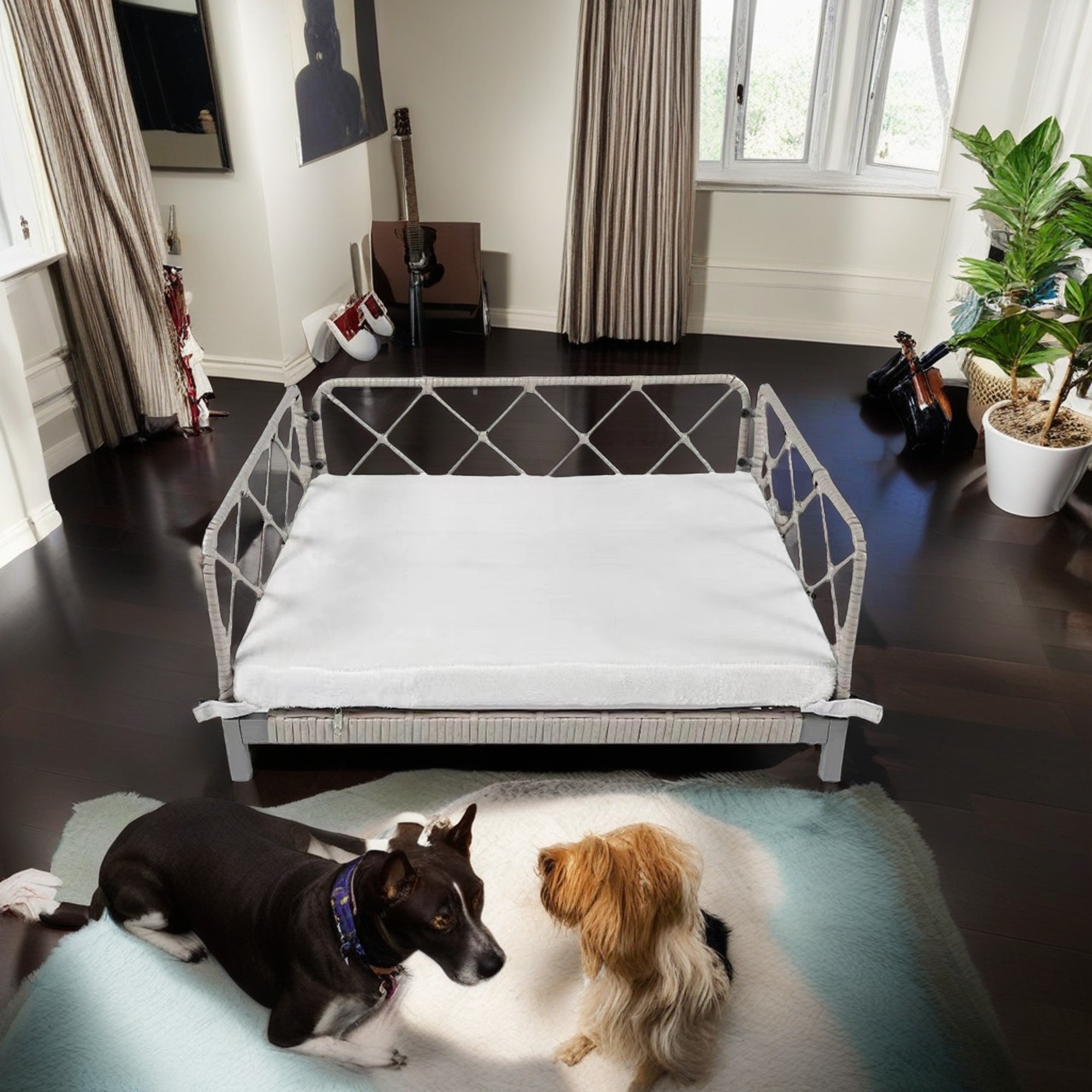 Pefilos 25" Wicker Dog Bed for Small Dogs with Removable Mattress Cover