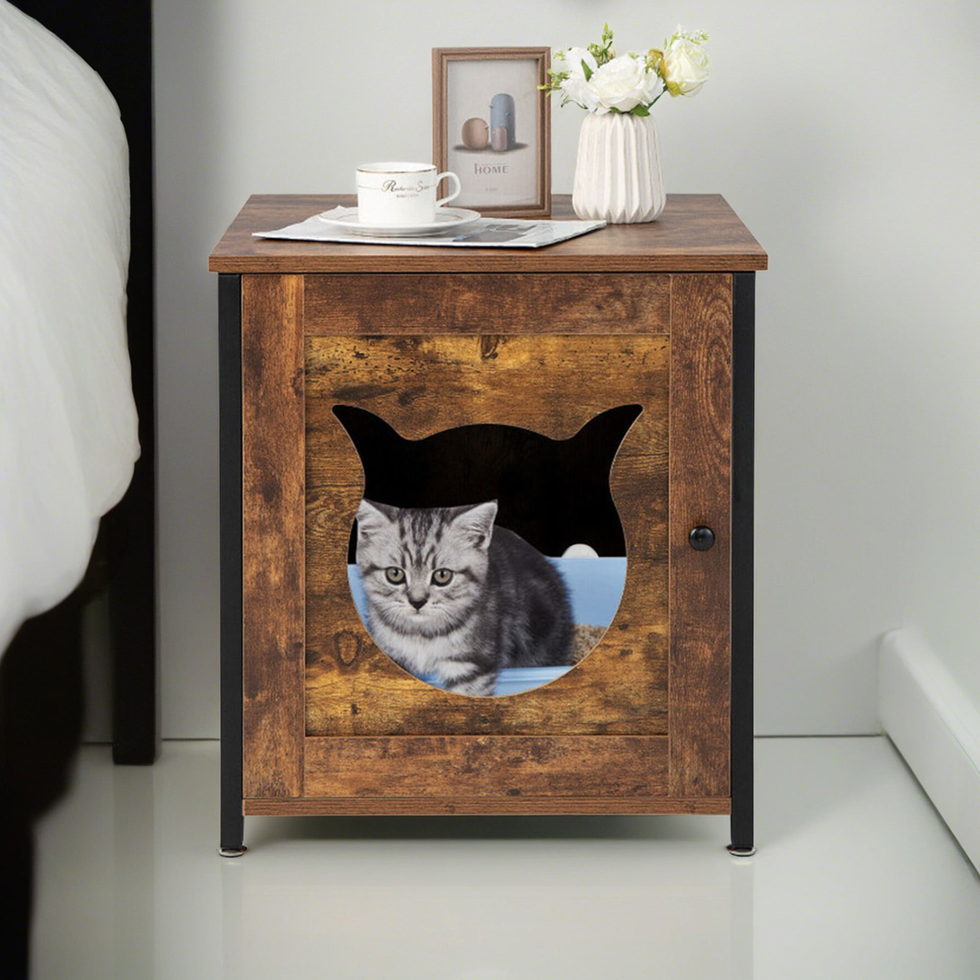 Pefilos 21" Enclosed Cat Litter Box Enclosure, Pet Supplies for Cat House Furniture with Tabletop, Hidden Cat Washroom, Brown Pefilos 21" Enclosed Cat Litter Box Enclosure, Pet Supplies for Cat House Furniture with Tabletop, Hidden Cat Washroom, Brown
