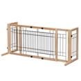 thumbnail image 1 of Pefilos 21" Freestanding Pet Dog Gate with Side Panels for House Doorway Stairs Indoor Large Wooden Dog Fence, Brown, 1 of 16