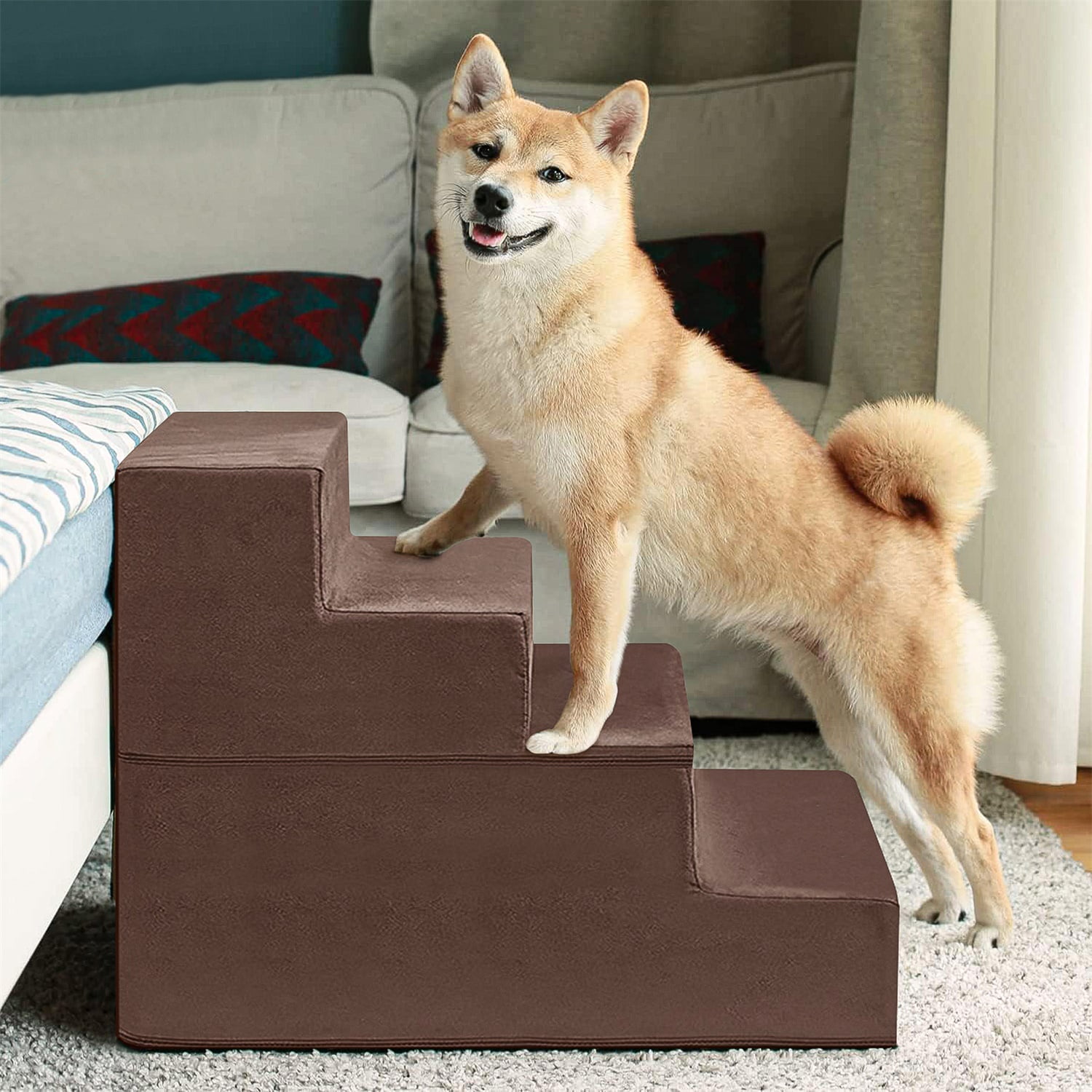 Pefilos 22" Pet Stairs for Small Pet, 4-Step Stairs for Beds and Couch, Non-Slip Balanced Indoor Step, Brown Pefilos 22" Pet Stairs for Small Pet, 4-Step Stairs for Beds and Couch, Non-Slip Balanced Indoor Step, Brown