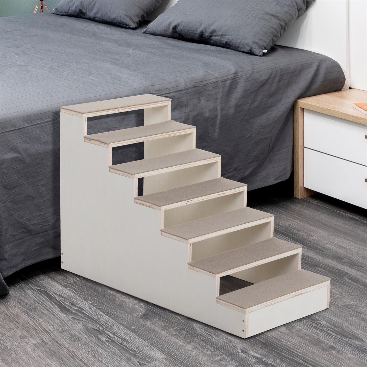 Pefilos 22" Wooden Pet Steps for Small Dogs and Cats, Ramp Stairs for Couch, Sofa, and High Bed Climbing, 7-Step, Natural Pefilos 22" Wooden Pet Steps for Small Dogs and Cats, Ramp Stairs for Couch, Sofa, and High Bed Climbing, 7-Step, Natural