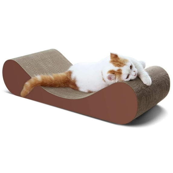 Pefilos 23" Cat Scratcher Cardboard Lounge Bed Fluffy Dream Bone Cat Scratching Pads Corrugated Cat Scratcher Toy for Indoor Cats Scratch Ramps, Wood Brown