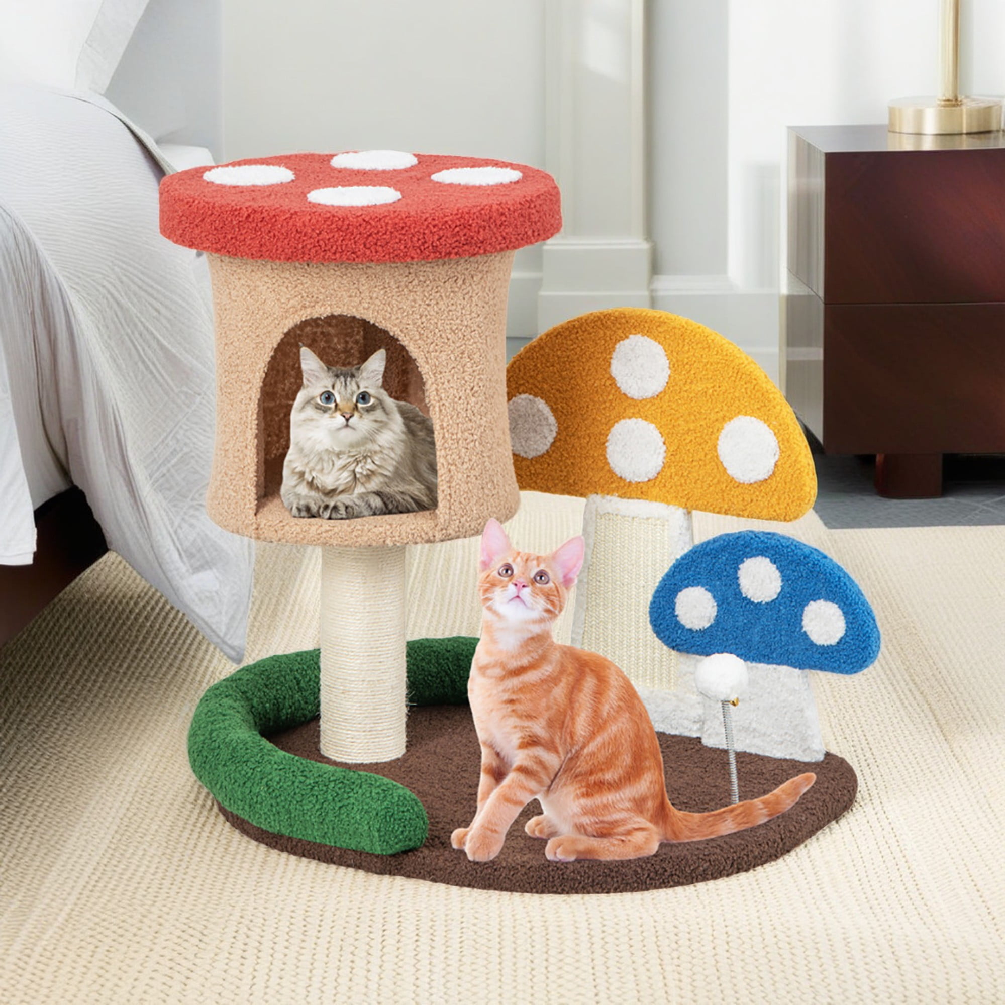 Pefilos 23" Cat Tree House, Small Cat Condo with Sisal Scratching Post, Mushroom Cat Tower, Multicolor Pefilos 23" Cat Tree House, Small Cat Condo with Sisal Scratching Post, Mushroom Cat Tower, Multicolor