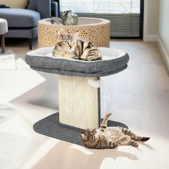 Pefilos 23" Cat Tree Tower with Cat Scratching Post, Large Plush Perch, Cat Shelter Scratcher Apartment for Kittens, Gray