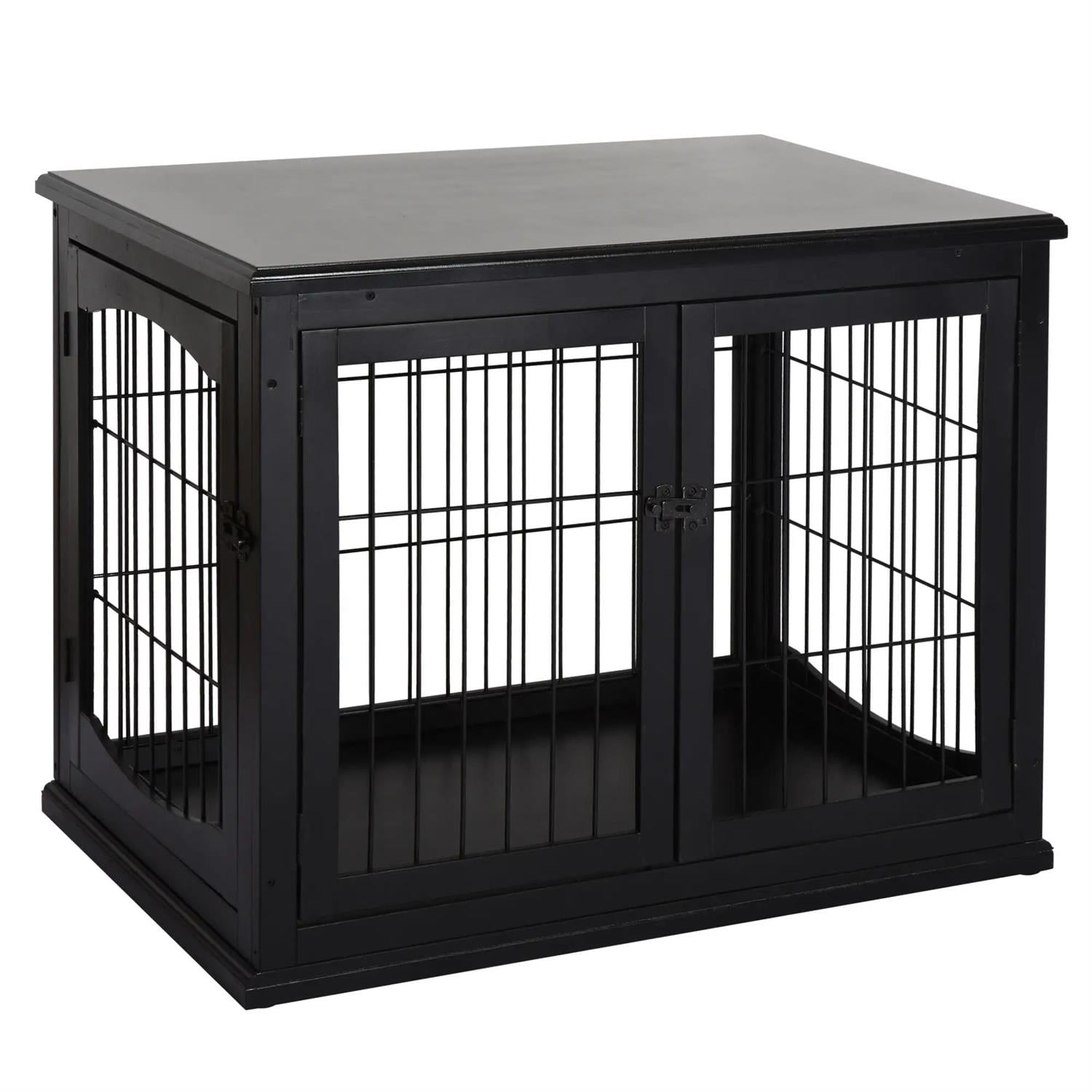Pefilos 23" Dog Crate Furniture with Two Opening Sides, Lockable Door, Wooden Puppy Kennel Table, Indoor Dog House for Small Dogs, Black