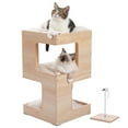 thumbnail image 1 of Pefilos 23" Wood Cat House Furniture for Indoor Cats, Modern Cat Tree Tower Bed with Free Cat Toy, Scratching Pad and Removable Soft Mats, Small Cat Condo, Beige, 1 of 9