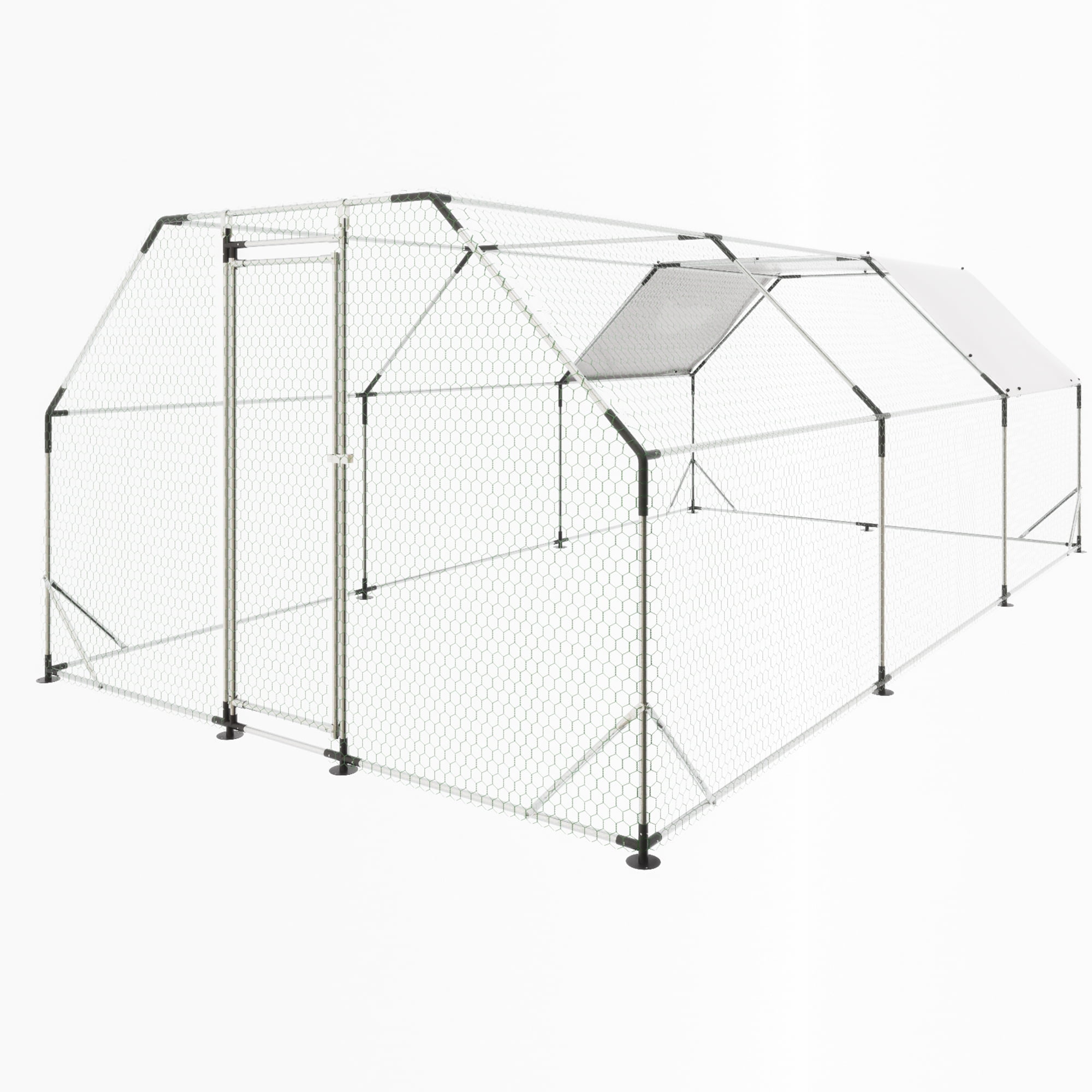 Pefilos 230" Galvanized Metal Chicken Coop for Outdoor, Large Walk in Chicken Cage Farm Poultry Run with Waterproof, Hen House for Rabbit and Chicken, Silver