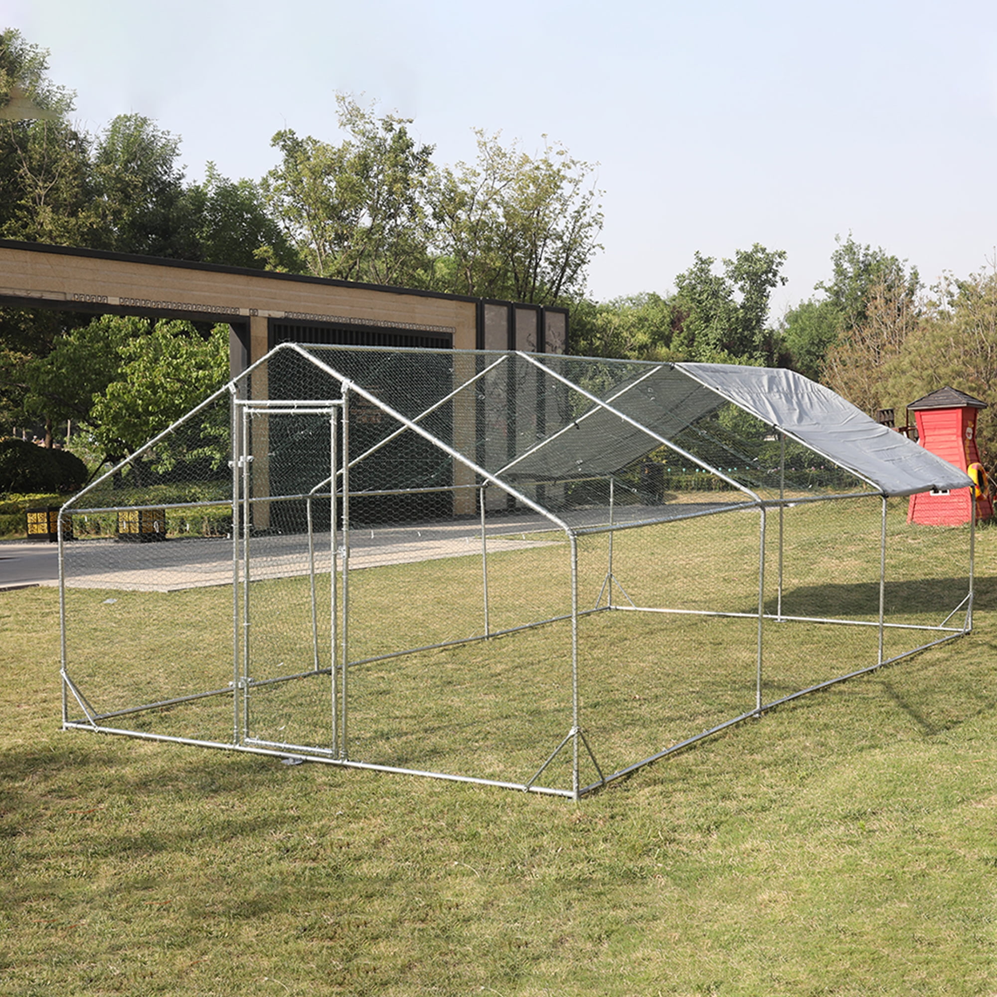 Pefilos 237"L Outdoor Large Chicken Coop with Waterproof and Anti-Ultraviolet Cover, Walk-in Metal Poultry Pen Hen Run House Rabbits Habitat Cage, Silver Pefilos 237"L Outdoor Large Chicken Coop with Waterproof and Anti-Ultraviolet Cover, Walk-in Metal Poultry Pen Hen Run House Rabbits Habitat Cage, Silver