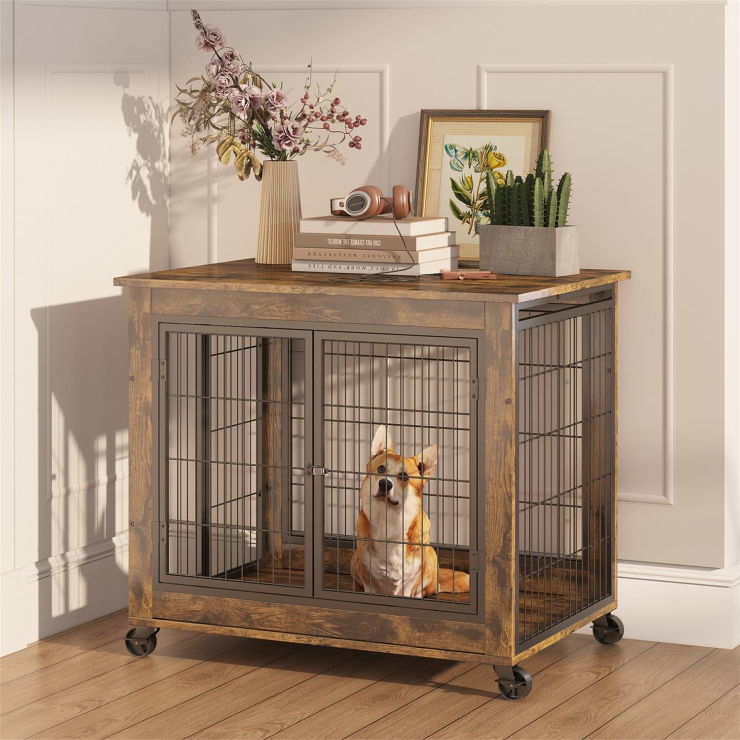 Pefilos 24" Modern Kennel for Medium Dogs, Fu