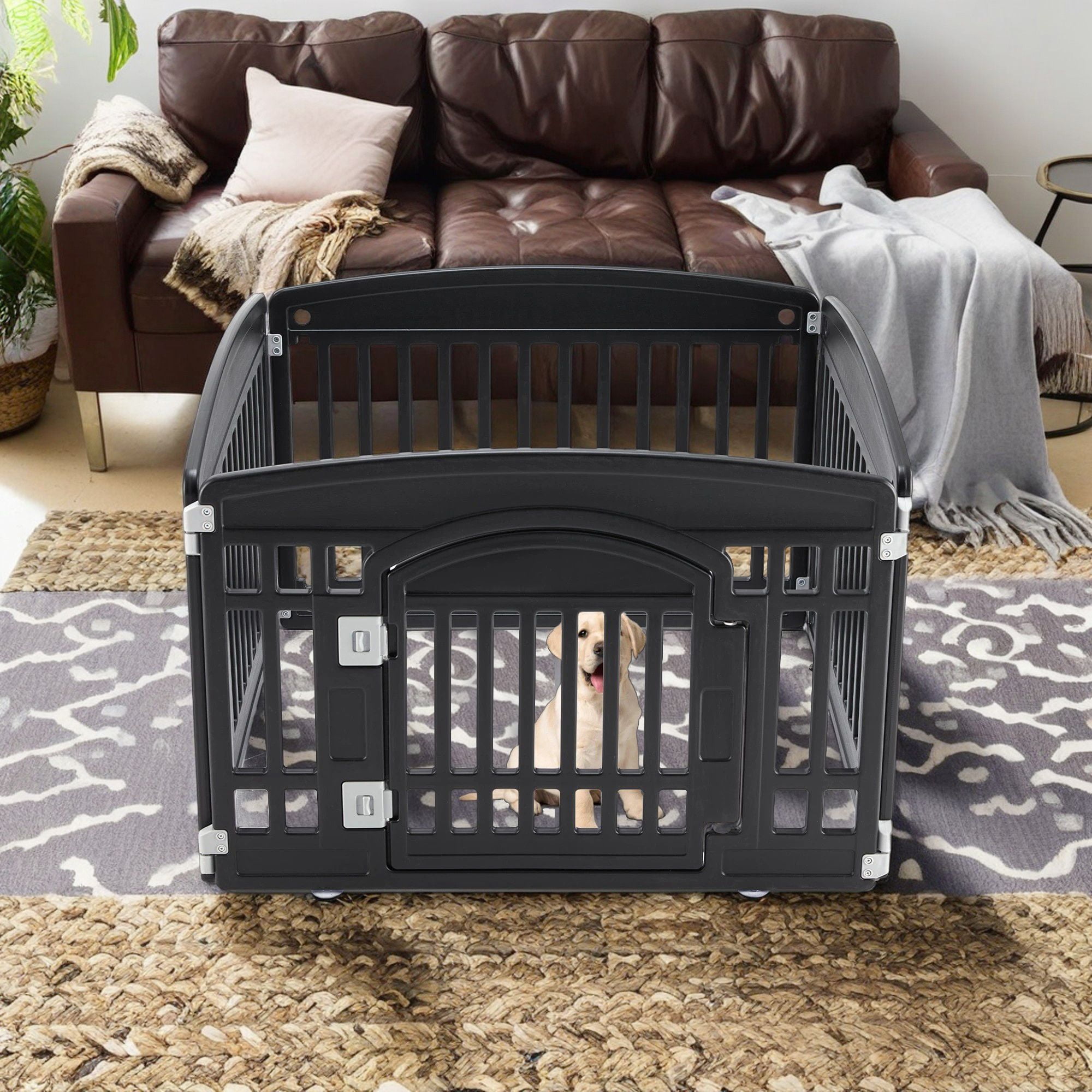 Pefilos 24" Dog Playpen 4-Panel Adjustable Folding Portable Pet Fence for Small to Medium Dogs Indoor Outdoor Use, Black
