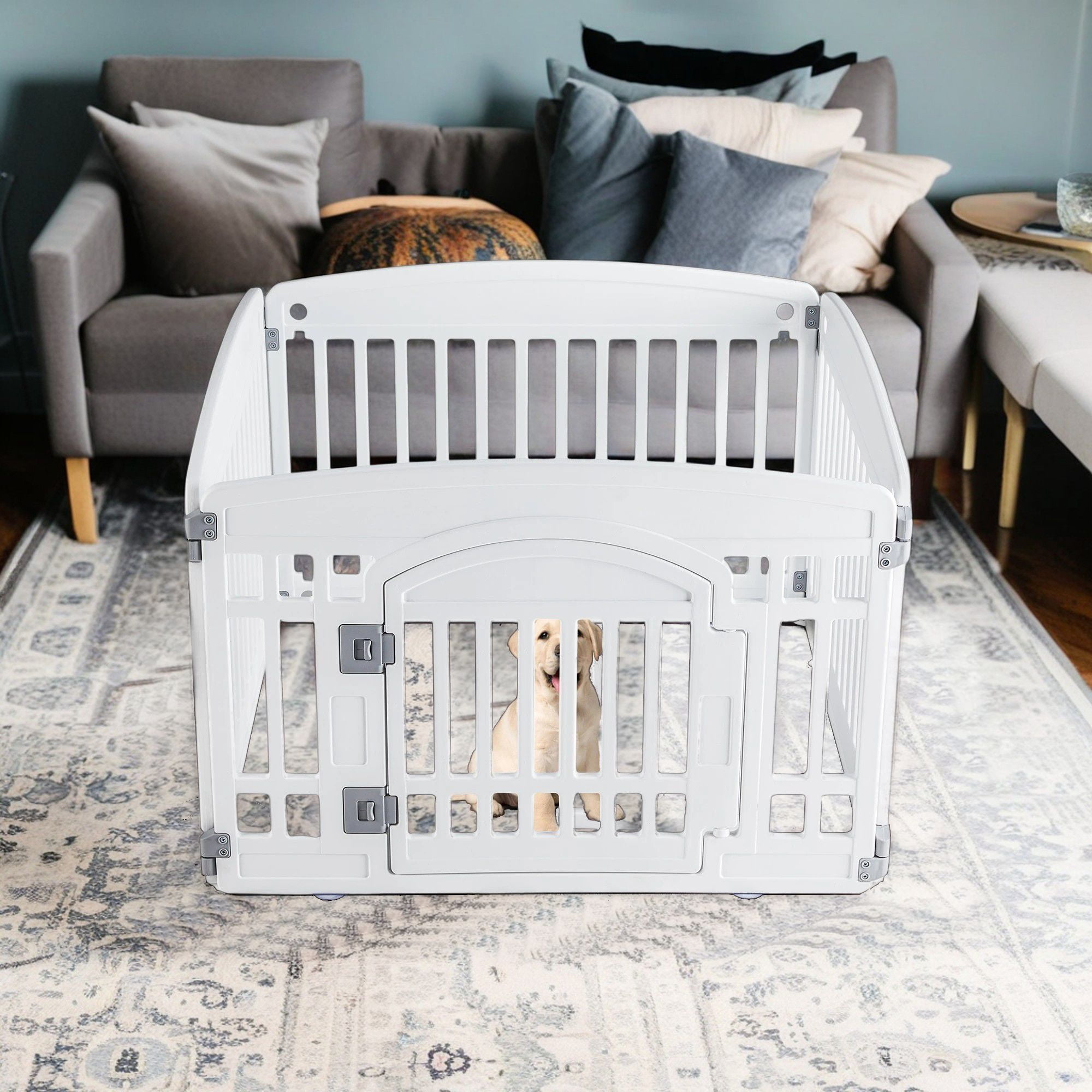 Pefilos 24" Dog Playpen 4-Panel Adjustable Folding Portable Pet Fence for Small to Medium Dogs Indoor Outdoor Use, White