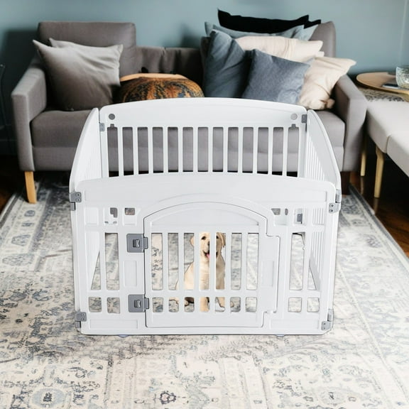 Pefilos 24" Dog Playpen 4-Panel Adjustable Folding Portable Pet Fence for Small to Medium Dogs Indoor Outdoor Use, White