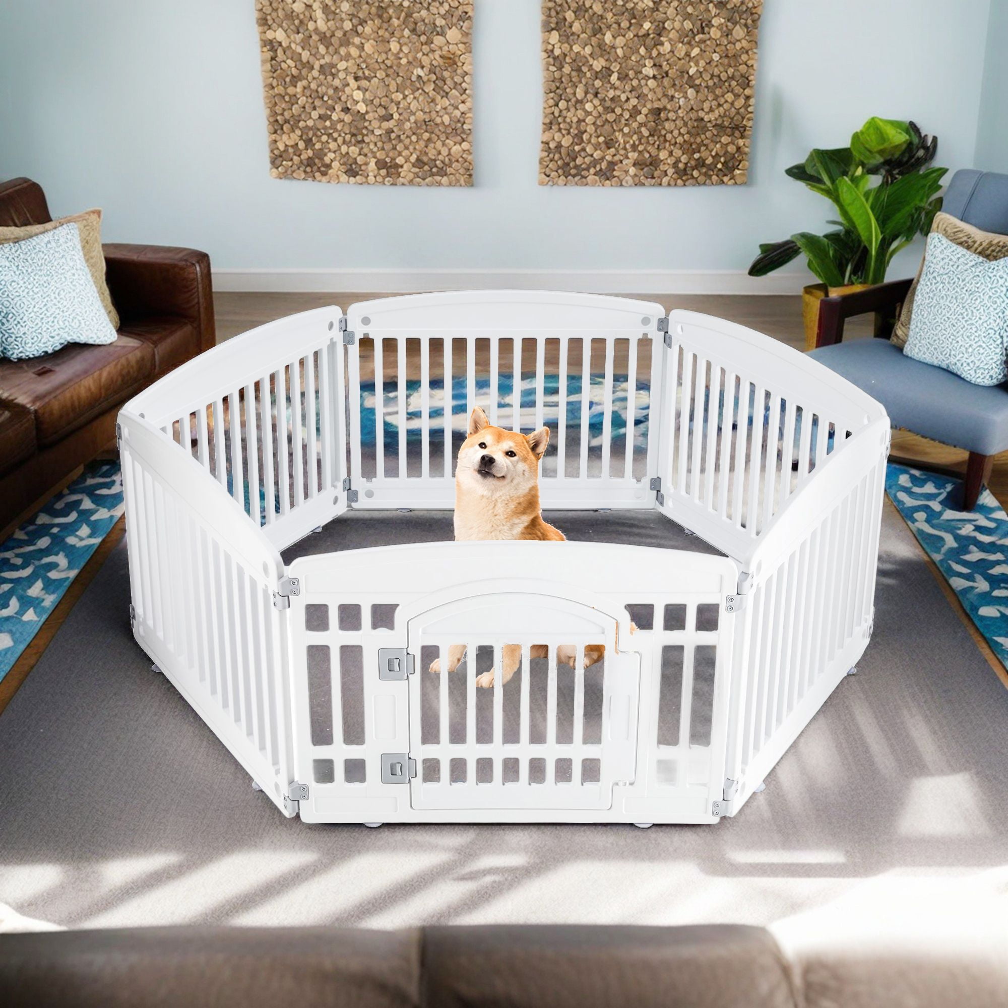 Pefilos 24" Dog Playpen 6-Panel Adjustable Folding Portable Pet Fence for Small to Medium Dogs Indoor Outdoor Use, White