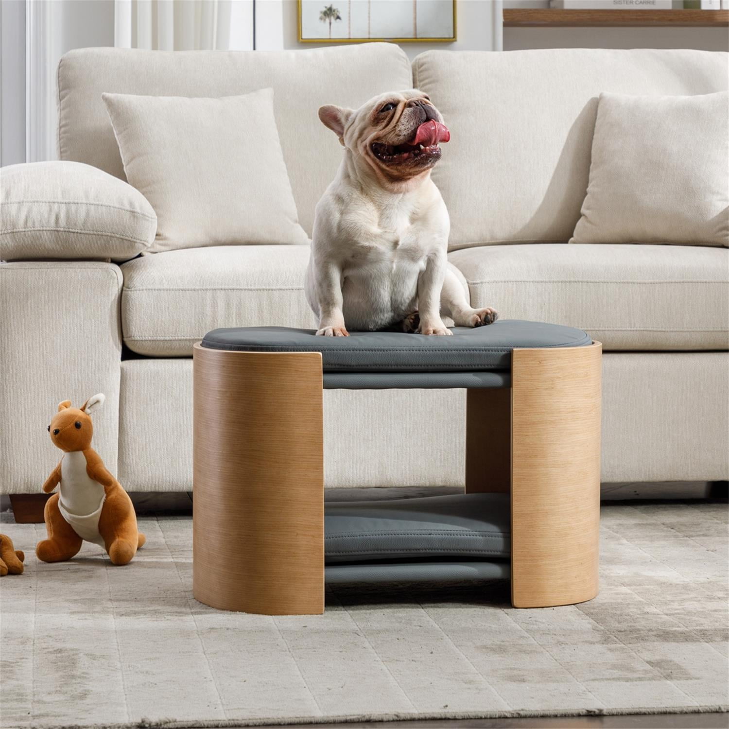Pefilos 24" Double Cat Bed Pet Sofa with Solid Wood Legs and Bent Wood Back, Cat Scratch Resistant PU Cushion, Dog Bed Sofa for Indoor, Dark Gray Pefilos 24" Double Cat Bed Pet Sofa with Solid Wood Legs and Bent Wood Back, Cat Scratch Resistant PU Cushion, Dog Bed Sofa for Indoor, Dark Gray