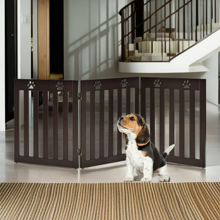 Pefilos 24 Folding Wood Pet Gate with 360 Flexible Hinge 3 Panel Indoor Foldable Dog Fence for Stairs Hallways or Doorways Retractable