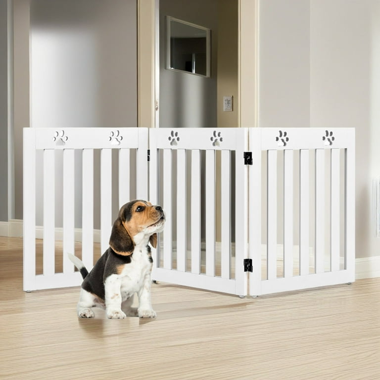 Pefilos 24 Folding Wood Pet Gate with 360 Flexible Hinge 3 Panel Indoor Foldable Dog Fence for Stairs Hallways or Doorways Retractable