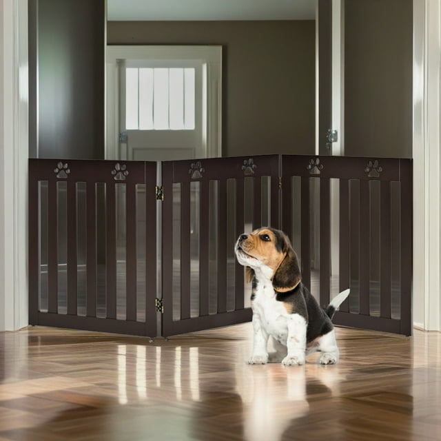 Pefilos 24" Indoor Freestanding Pet Gate, 3-Panel Indoor Foldable Dog Fence for Stairs, Hallways, or Doorways, Retractable Dog Gates, Brown Pefilos 24" Indoor Freestanding Pet Gate, 3-Panel Indoor Foldable Dog Fence for Stairs, Hallways, or Doorways, Retractable Dog Gates, Brown