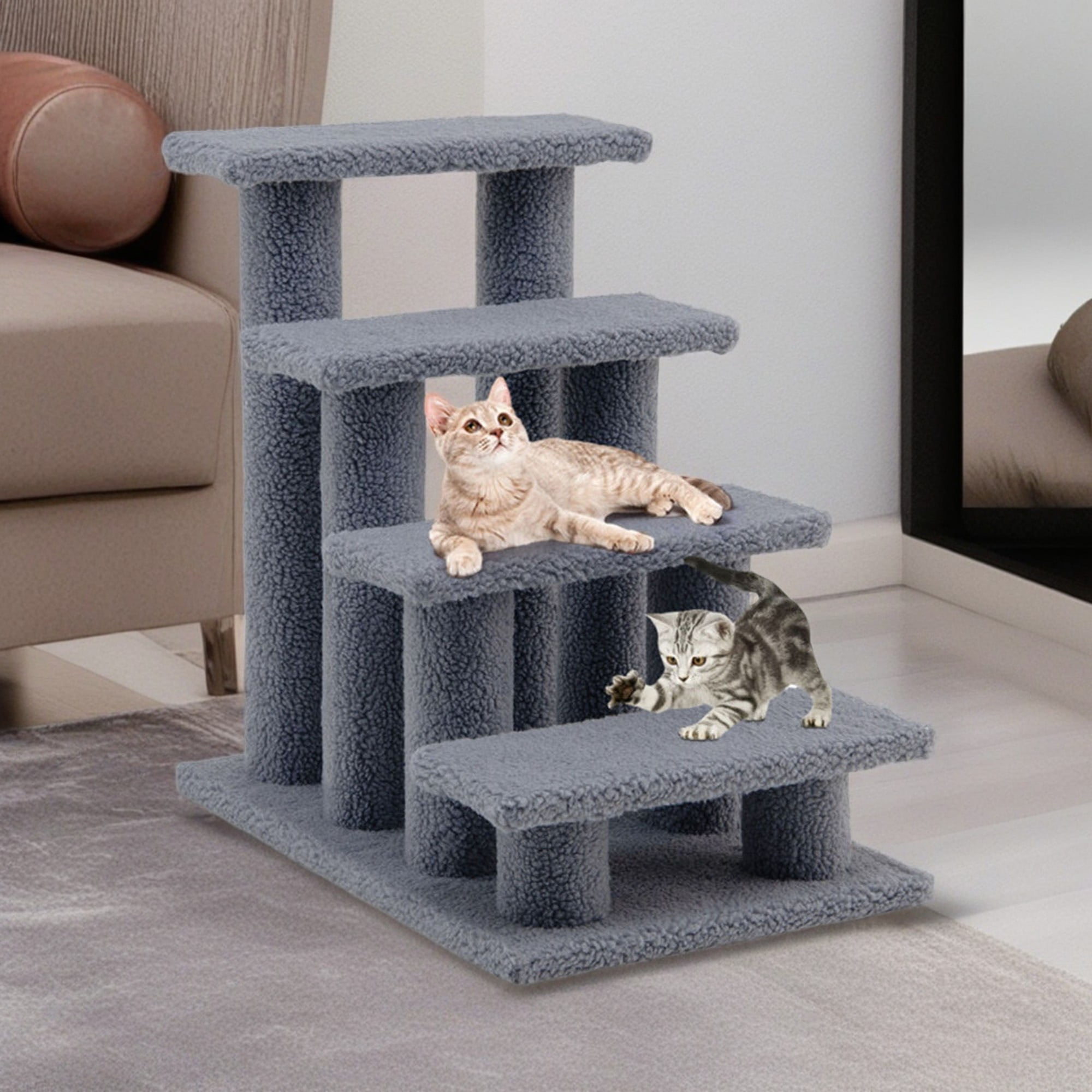 Pefilos 24" Pet Stairs for Small Pet, 4-Step Ladder Ramp for Beds and Couch, Non-Slip Balanced Indoor Step, Gray Pefilos 24" Pet Stairs for Small Pet, 4-Step Ladder Ramp for Beds and Couch, Non-Slip Balanced Indoor Step, Gray