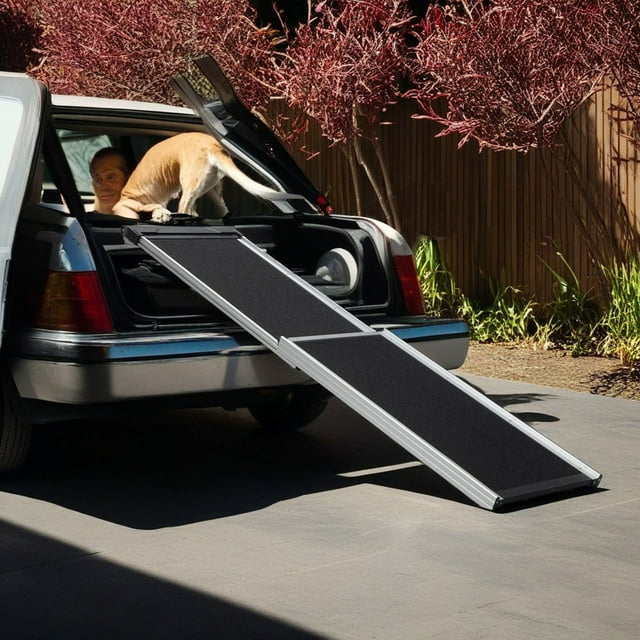 Pefilos Dog Ramp for Car 63'' Folding Pet Ramp for Large Dogs with Non-Slip Rug Surface Portable Dog Car Ramp for SUV Car & Truck, Black Pefilos Dog Ramp for Car 63'' Folding Pet Ramp for Large Dogs with Non-Slip Rug Surface Portable Dog Car Ramp for SUV Car & Truck, Black